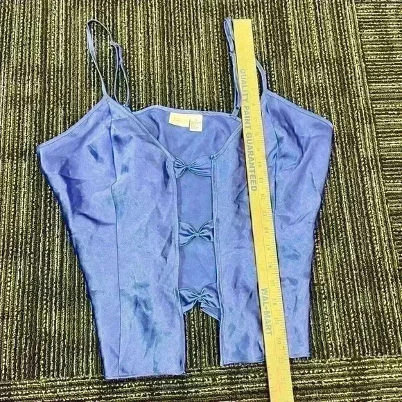 Vintage 90s Fredericks Of Hollywood Womens Large Cami Bow Purple Peekaboo Satin - Picture 6 of 6